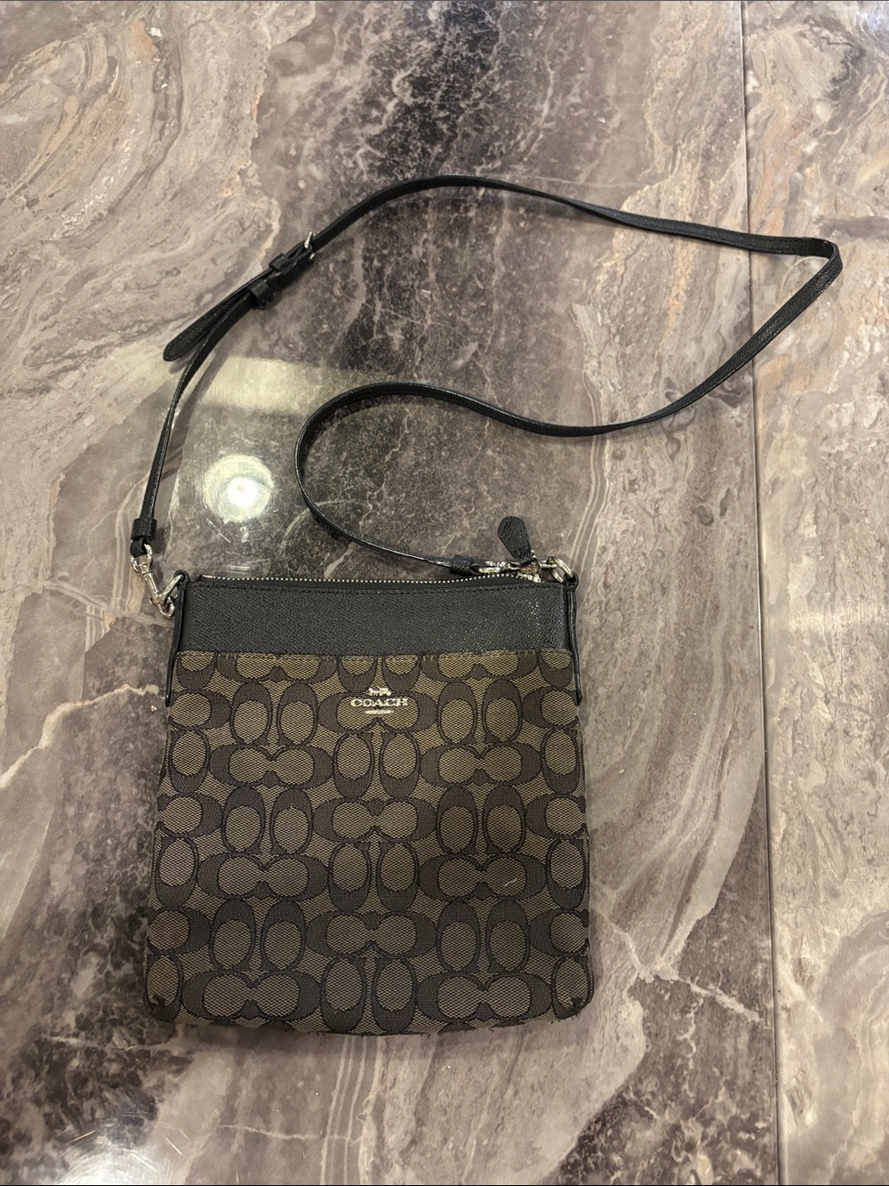 Coach Brown and Black Monogram Crossbody Bag